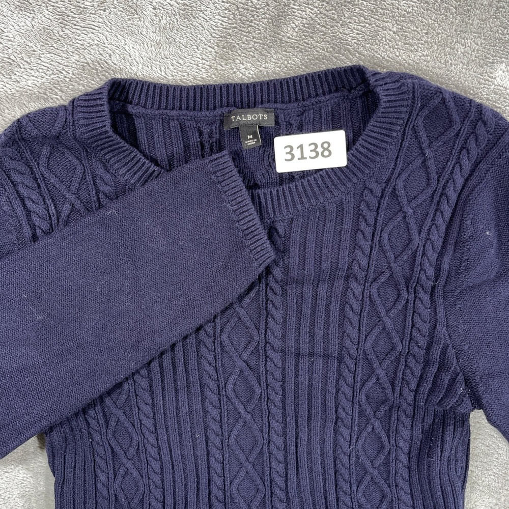 Talbots Peplum Sweater Women Size M Navy Blue Cable Knit Cashmere Blend 3138